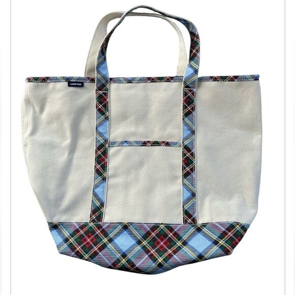 Lands End Canvas Tote Bag Snowflake Plaid Holiday Sequin Christmas Cotton - Picture 3 of 14